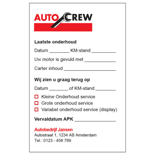 Onderhoudskaartje